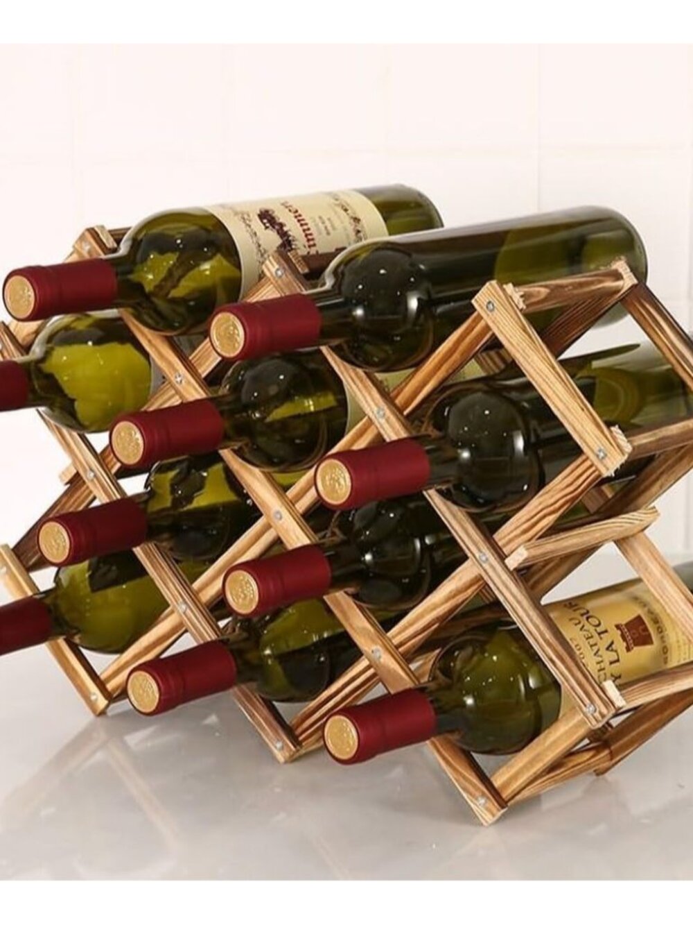 Foldable Wooden Wine Rack, 10-Bottle Countertop Wine Holder